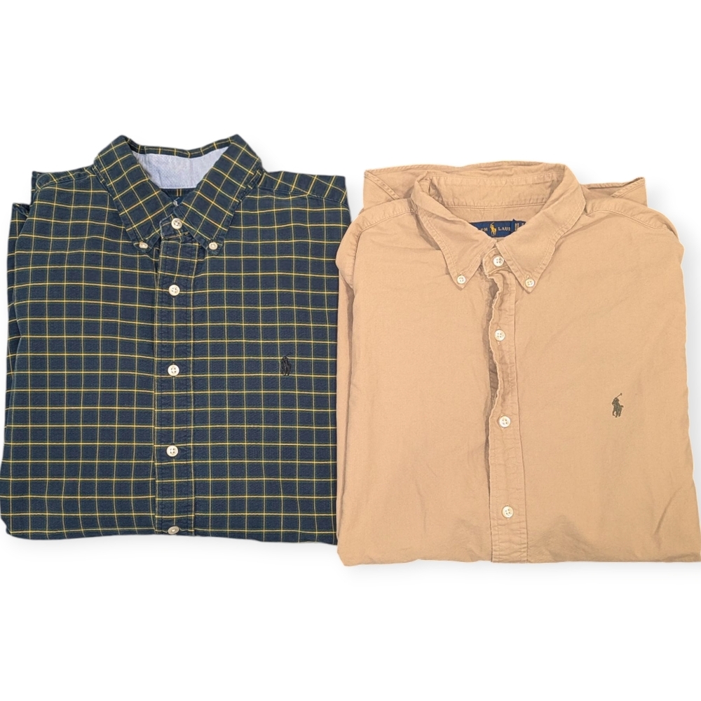 2 Polo Ralph Lauren Long Sleeve Button Down Shirts Men's Size XL Plaid Preppy